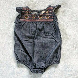 PEEK Embroidered Denim Ruffle Cap Sleeve Summer Romper 12-18m